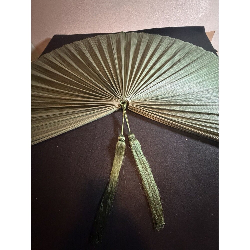 Large Sage Green Bamboo Wall Fan Decor - Boho Chic Hanging Art with Tassel